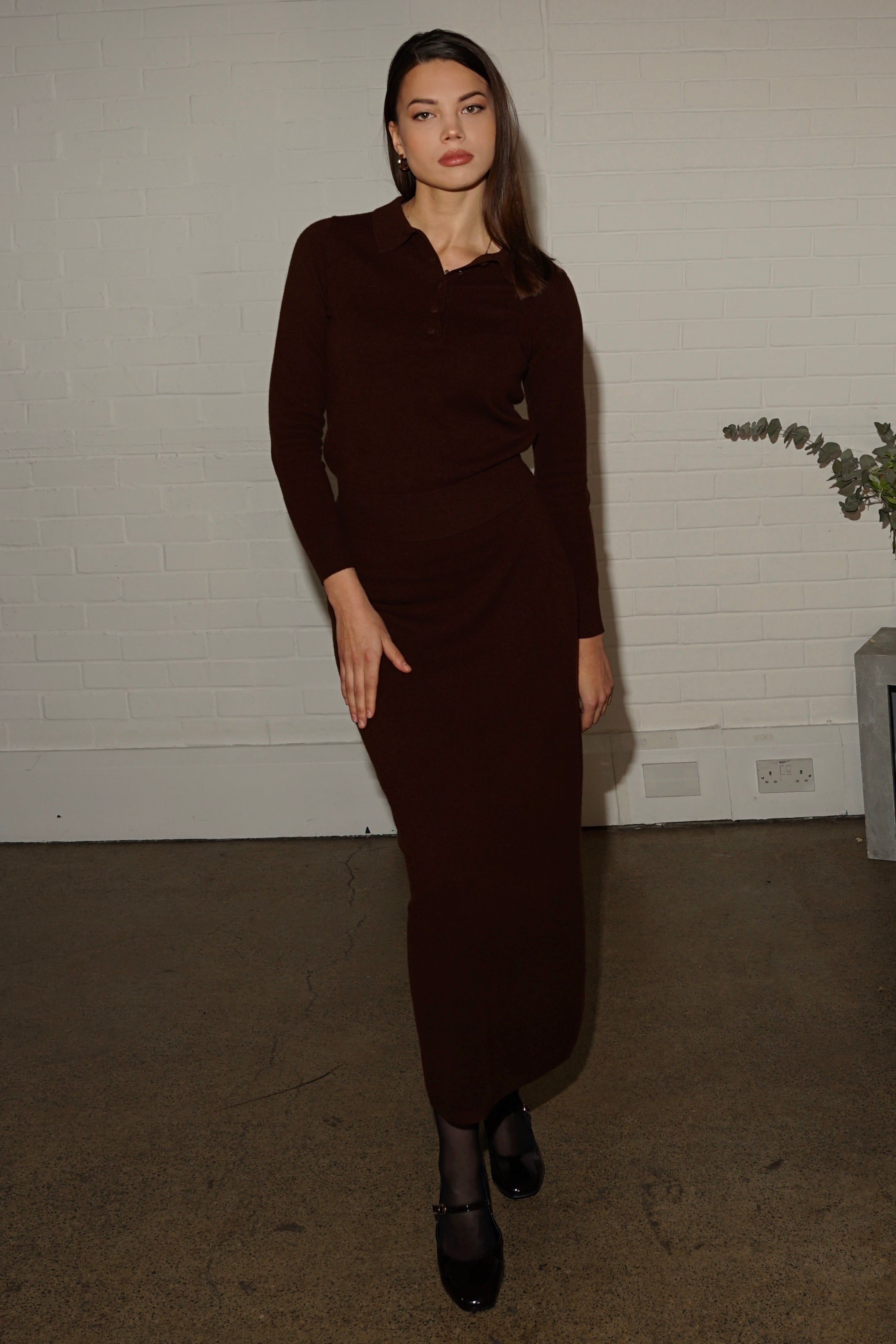 Merino Polo Knitted Jumper - Deep Brown