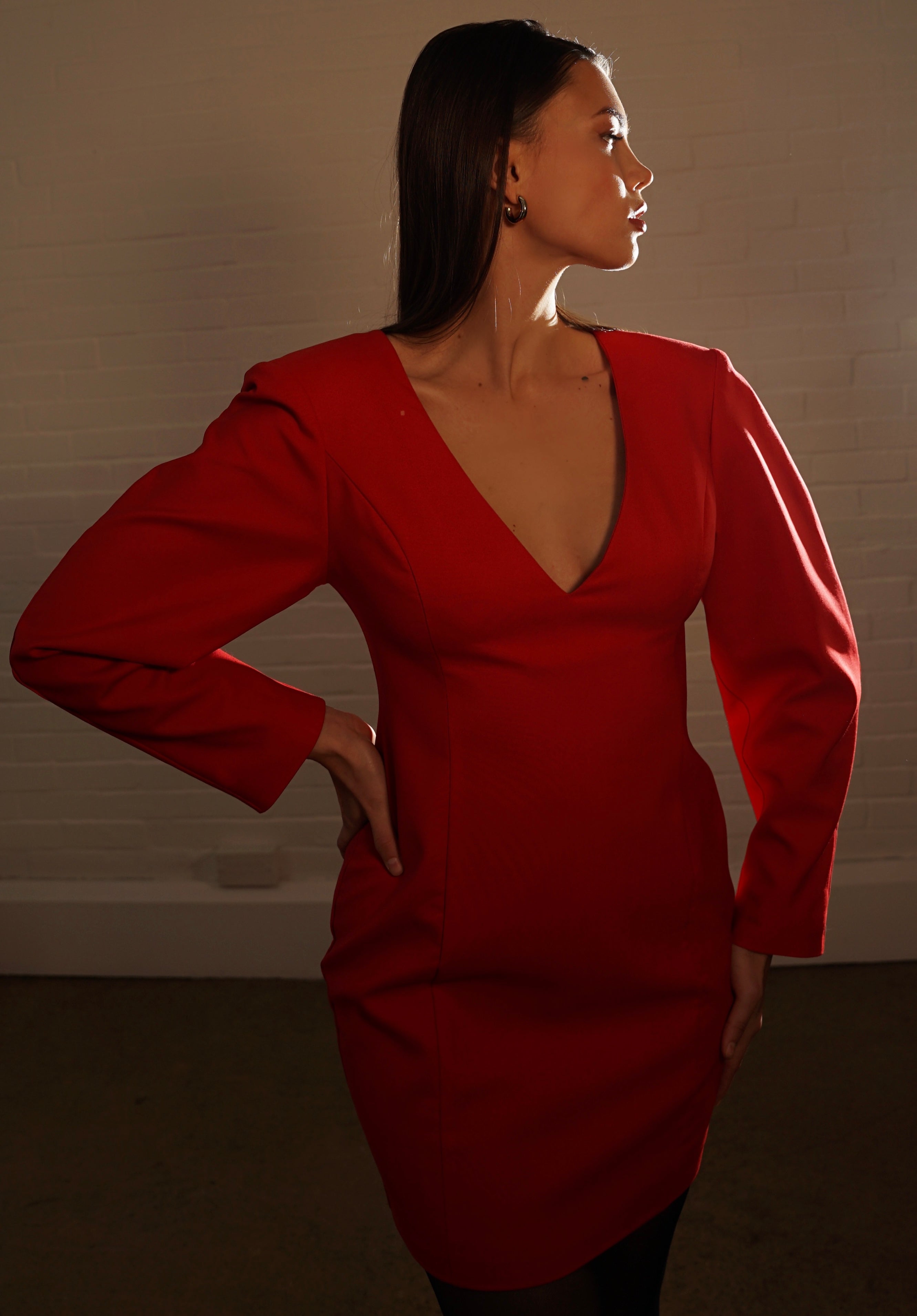 Structured Wool Dress with Statement Sleeves