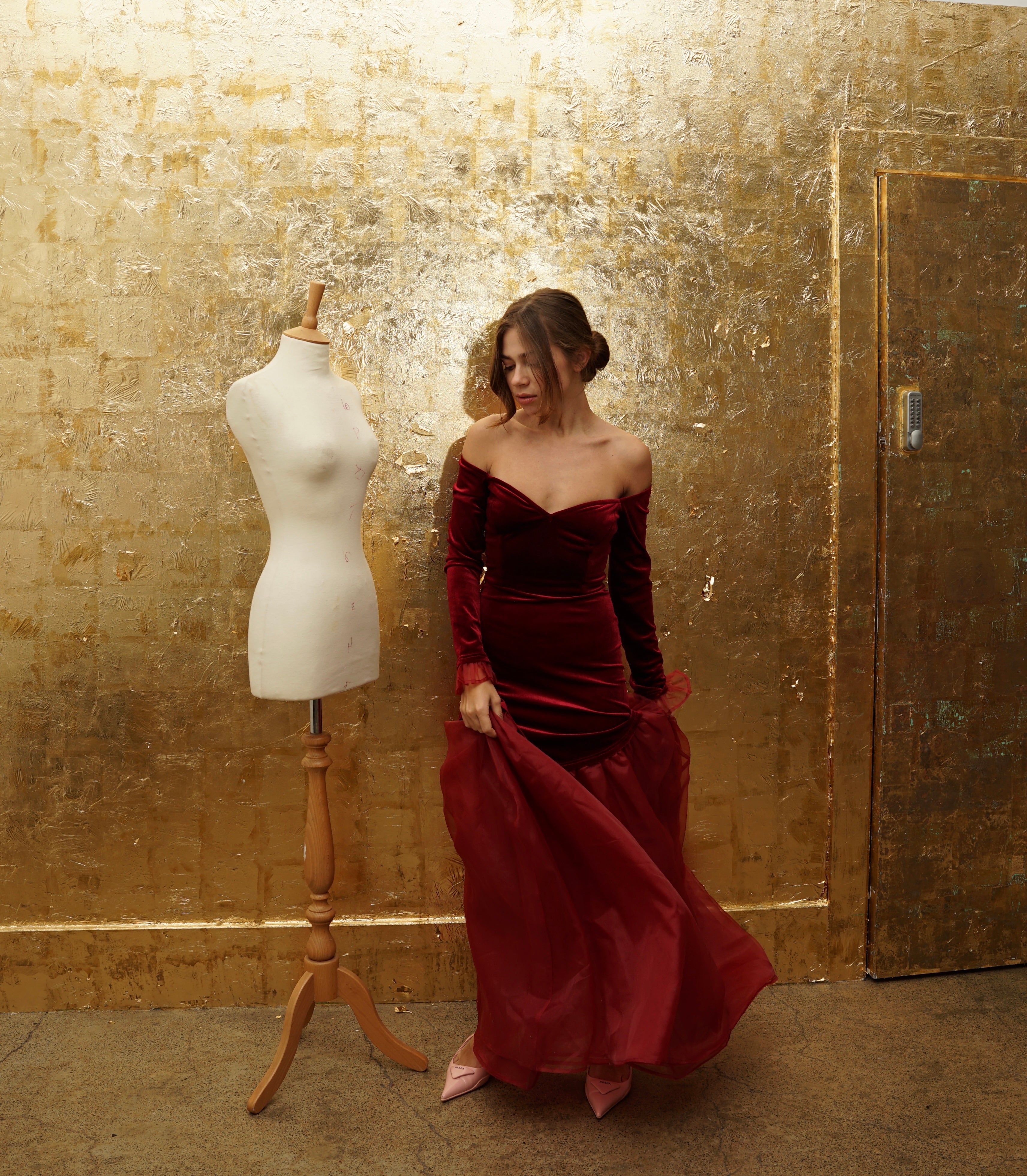 Velvet Off-Shoulder Maxi Dress