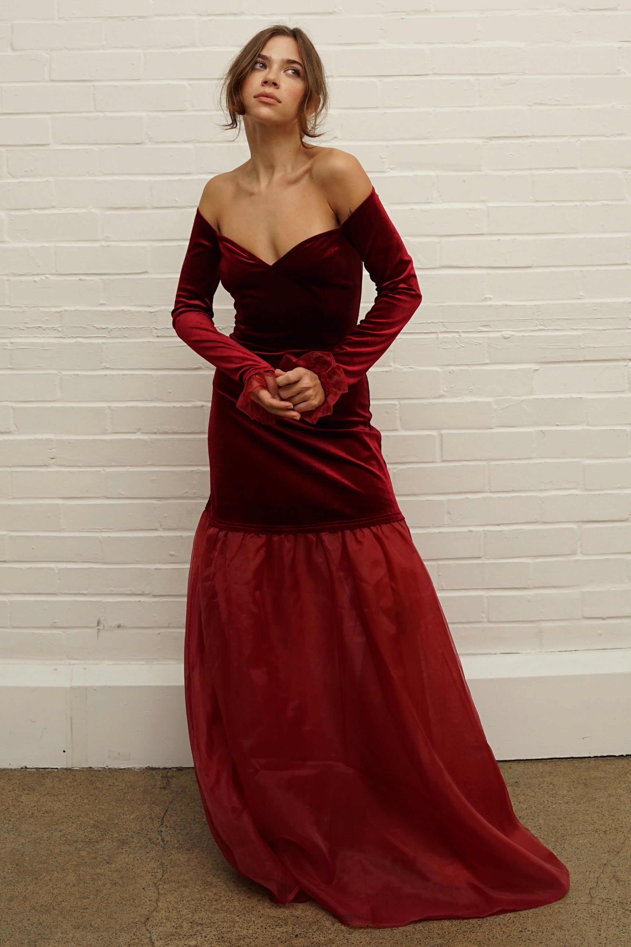 Velvet Off-Shoulder Maxi Dress
