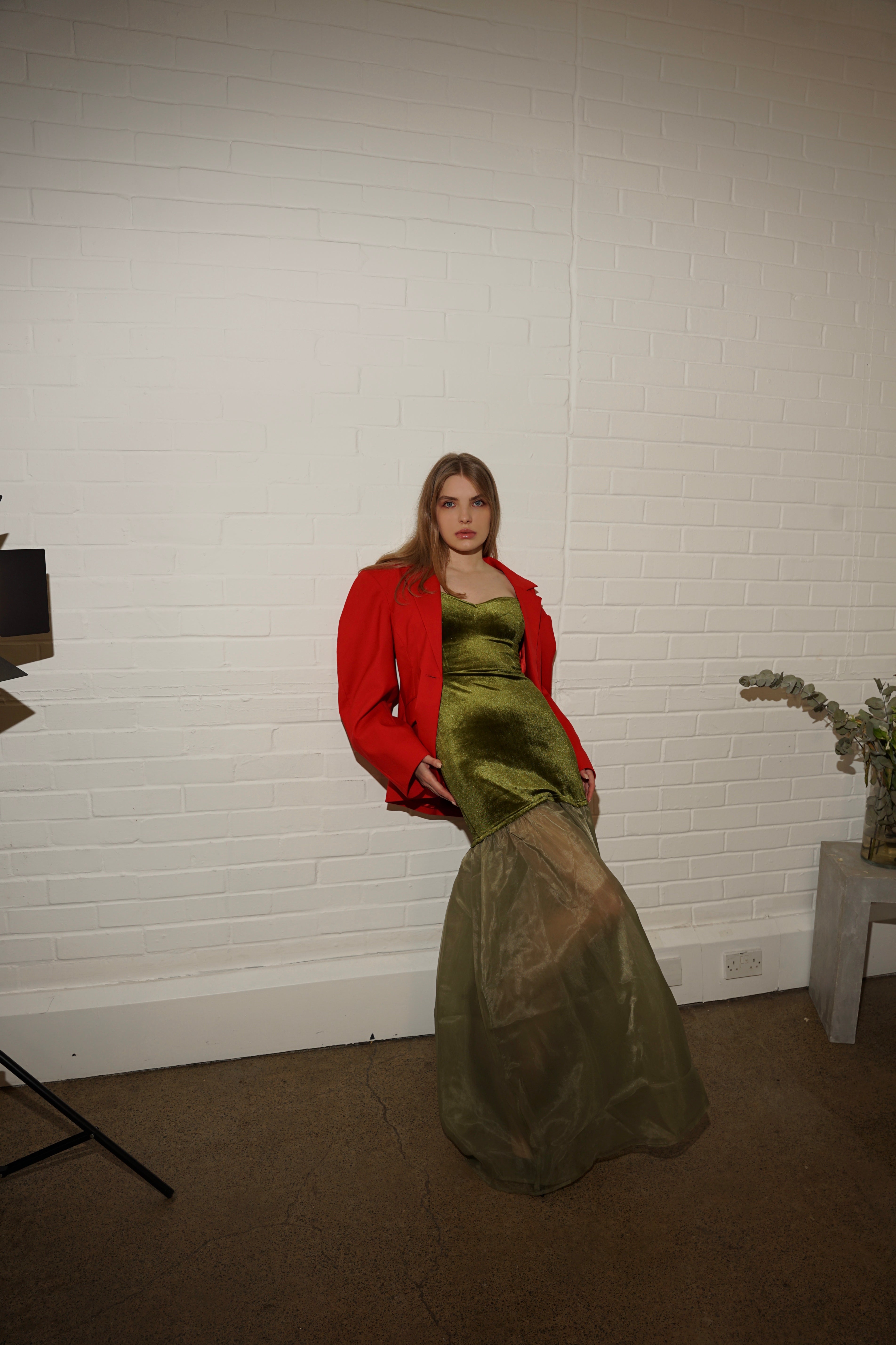 Velvet Off-Shoulder Maxi Dress – Olive Green
