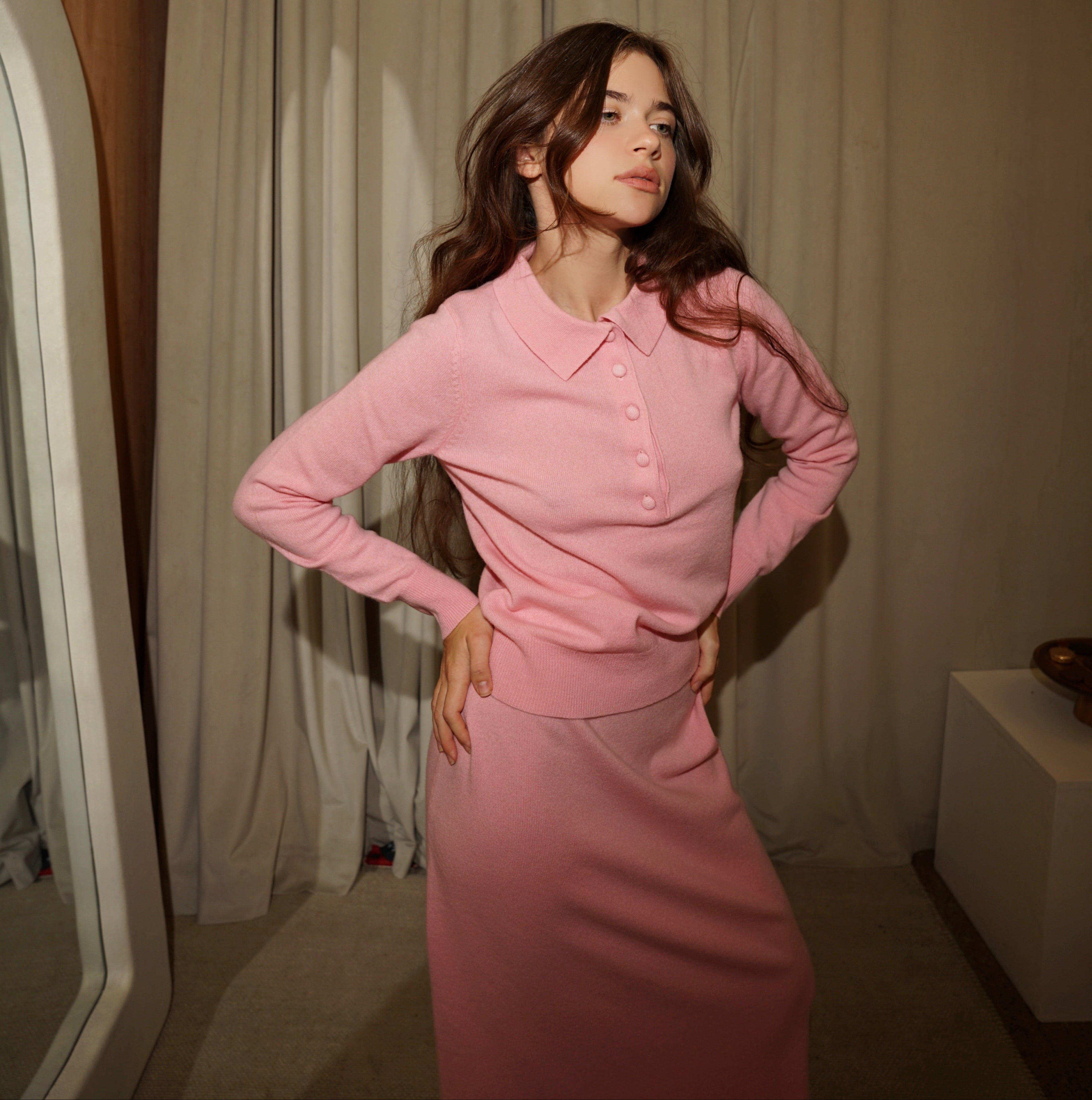Merino Polo Knitted Jumper - Soft Pink