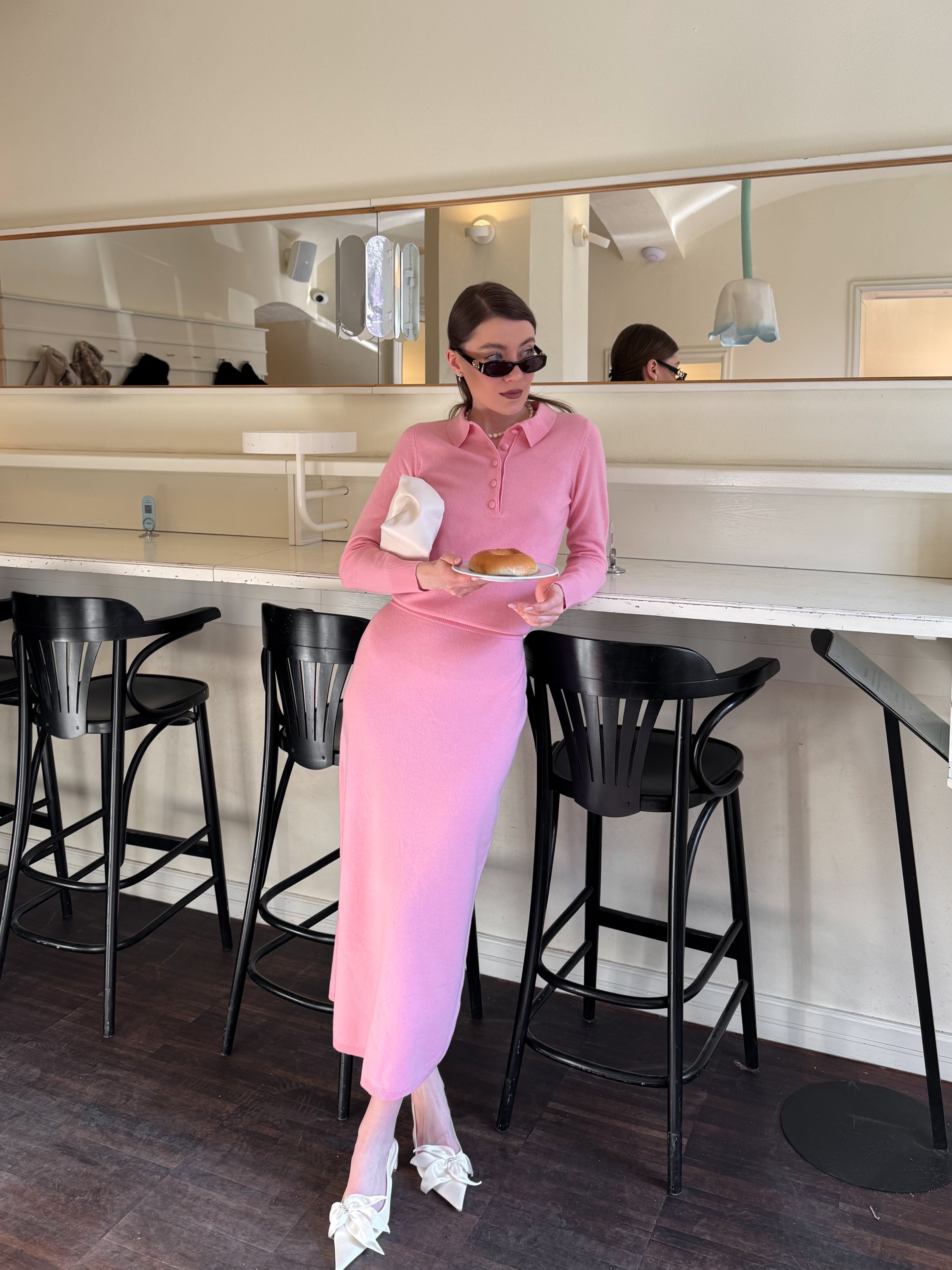 Merino Polo Knitted Jumper - Soft Pink