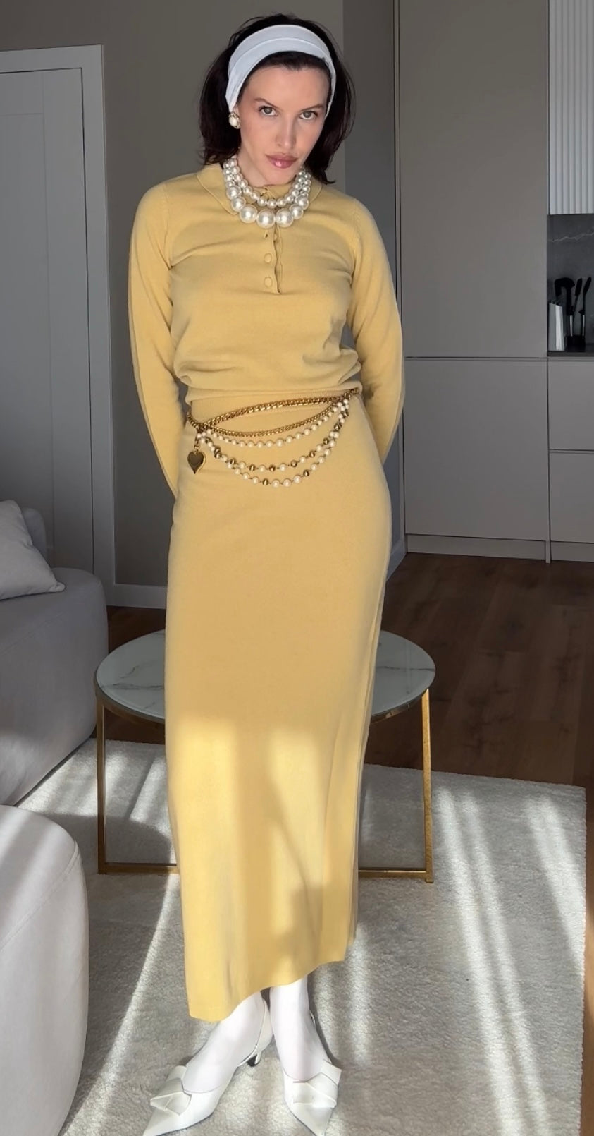 Merino Polo Knitted Jumper -  Mustard Yellow